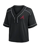 Fanatics Women's Black Atlanta Braves Oversized Champ Game Midi Cropped V-Neck T-Shirt