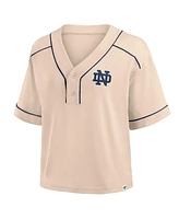 Fanatics Women's Tan Notre Dame Fighting Irish Oversized Dominant Force Midi V-Neck T-Shirt