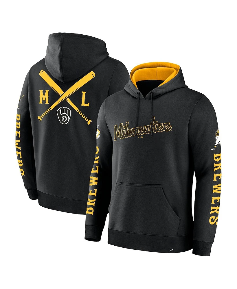 Fanatics Men's Black Milwaukee Brewers Big City Legacy Fleece Pullover Hoodie