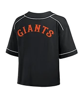 Fanatics Women's Black San Francisco Giants Oversized Champ Game Midi Cropped V-Neck T-Shirt