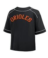 Fanatics Women's Black Baltimore Orioles Oversized Champ Game Midi Cropped V-Neck T-Shirt