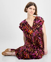 Democracy Women's Printed Extended-Shoulder Midi Dress