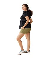 Ingrid + Isabel Maternity Gwen Smocked Woven Top Olive Navy Abstract M