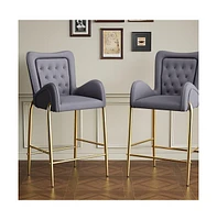 Set of 2 Velvet Bar Stools, Tufted Armchairs with Gold Metal Legs for Home & Kitchen Island-The Pop