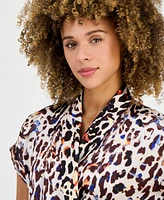 Tahari Asl Women's Printed Short-Sleeve Faux-Wrap Top