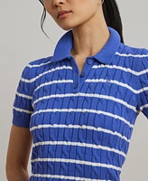 Lauren Ralph Petite Striped Cable-Knit Cotton Polo Sweater