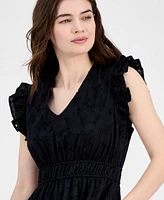 Anne Klein Women's Cotton Eyelet Drawstring-Waist Dress