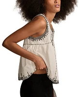 Lucky Brand Women's Cotton Embroidered Henley Racer Tank Top