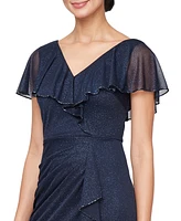 Sl Fashions Petite Ruffled Flutter-Sleeve Gown