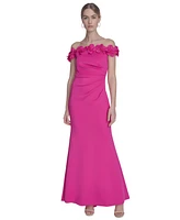 Eliza J Petite Rosette-Trim-Off-Shoulder Strapless Gown
