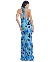 Dress the Population Women's Kathleen Ruffle-Trim Halter Gown