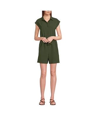 Lands' End Women's Cap Sleeve Creaseless Button-Down Romper