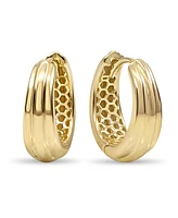 Devata Ribbed Hoop Earrings in 14K Gold, approx. 4.2 grams.