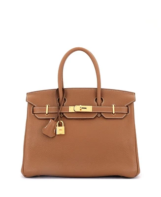 Pre-Owned Hermes Birkin 30 Handbag Brown Clemence with Gold Hardware