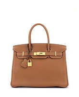 Pre-Owned Hermes Birkin 30 Handbag Brown Clemence with Gold Hardware