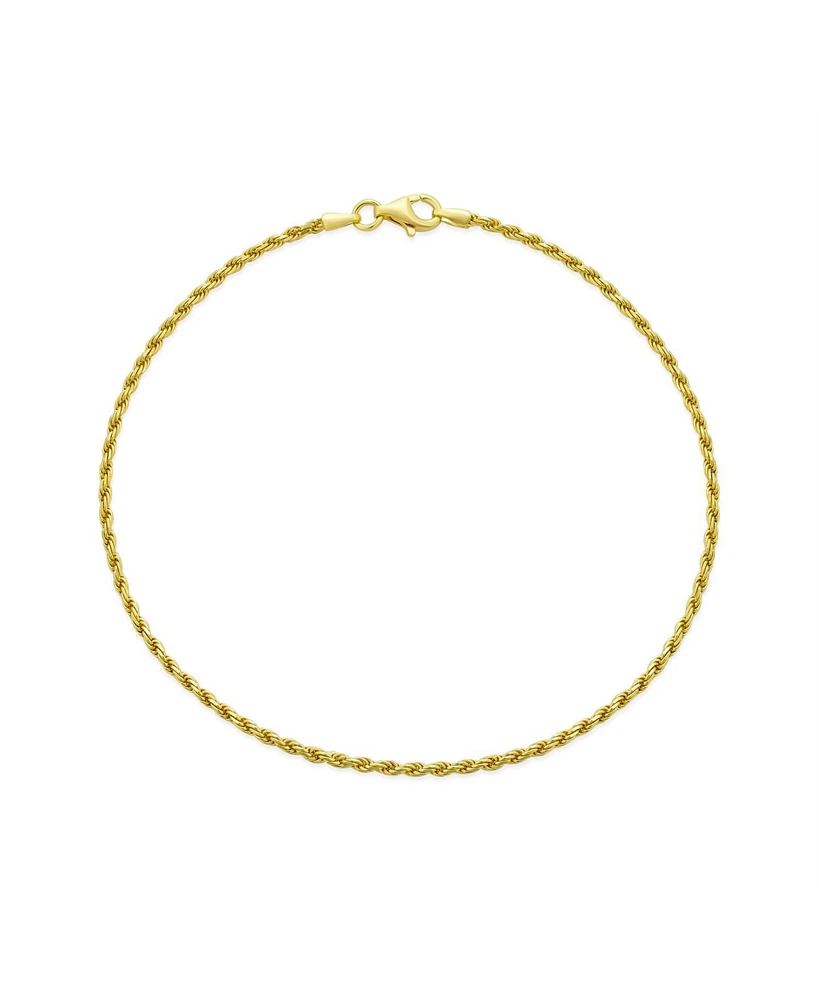 Bling Jewelry Strong Cable Rope Chain Anklet Ankle Bracelet Yellow Gold Plated .925 Sterling Silver