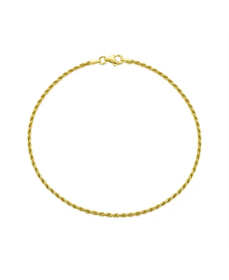 Bling Jewelry Strong Cable Rope Chain Anklet Ankle Bracelet Yellow Gold Plated .925 Sterling Silver