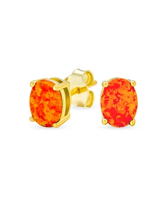 Bling Jewelry Simple Classic White Fire Orange Black Blue Opulence Created Opal Oval Stud Earrings Yellow Gold Plated .925 Sterling Silver 7MM