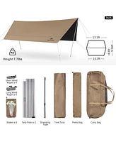 Naturehike Camping Tent Tarp with Poles, Waterproof Pu 18000mm+, Anti-uv UPF2000+ Camping Sun Shelter Rain Fly, Camping Tent Canopy
