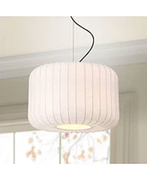 Jaime 18" Modern Pendant Chandelier Ceiling Light Fixture Dining Room Over Table Kitchen Island Foyer Drum Hanging Round Matte Black and White Metal H