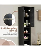 Gymax Tall Slim Bathroom Storage Cabinet Linen Tower w/Drawer Adjustable Shelves Black