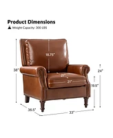 Traditional Raymond Genuine Leather Recliner with Classic Roll-arm