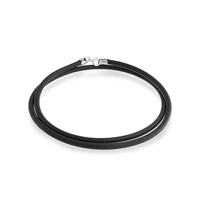 Bling Jewelry Plain Thin Black Rubber Cord Necklace with .925 Sterling Silver Lobster Claw Clasp