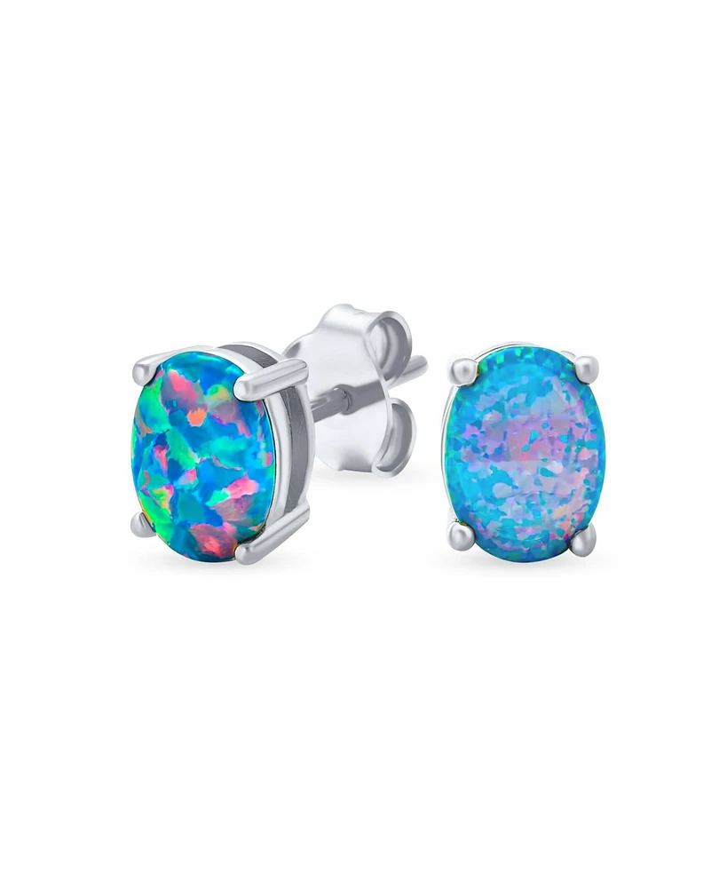 Bling Jewelry Simple Classic White Fire Orange Black Blue Opulence Created Opal Oval Stud Earrings Yellow Gold Plated .925 Sterling Silver 7MM