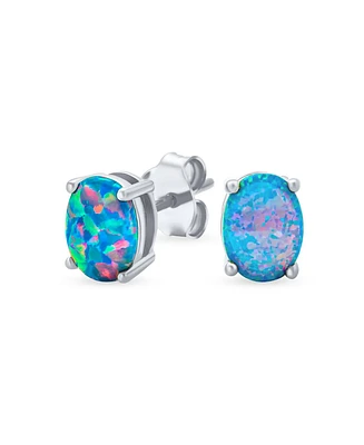 Bling Jewelry Simple Classic White Fire Orange Black Blue Opulence Created Opal Oval Stud Earrings Yellow Gold Plated .925 Sterling Silver 7MM