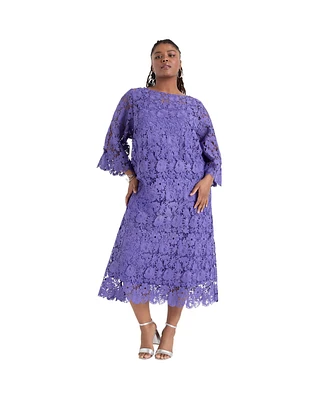 June + Vie Plus Size June + Vie Bell-Sleeve Lace Midi Dress