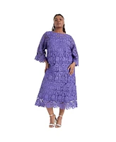 June + Vie Plus Size June + Vie Bell-Sleeve Lace Midi Dress
