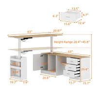 Electric Standing Desk,L-shape Adjustable Height Stand up Desk, Sit Stand Home Office Desk , White，Wooden