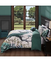 Bebejan Peacock Jardin Bedding 100% Cotton Sateen 5 Piece Queen Size Reversible Comforter Set