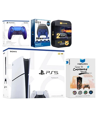 Sony Playstation 5 Slim Disc with Extra Starlight Blue Controller, Gamer Starter Kit and MightySkins Decal Voucher + 2 Year Cps Extended Warranty