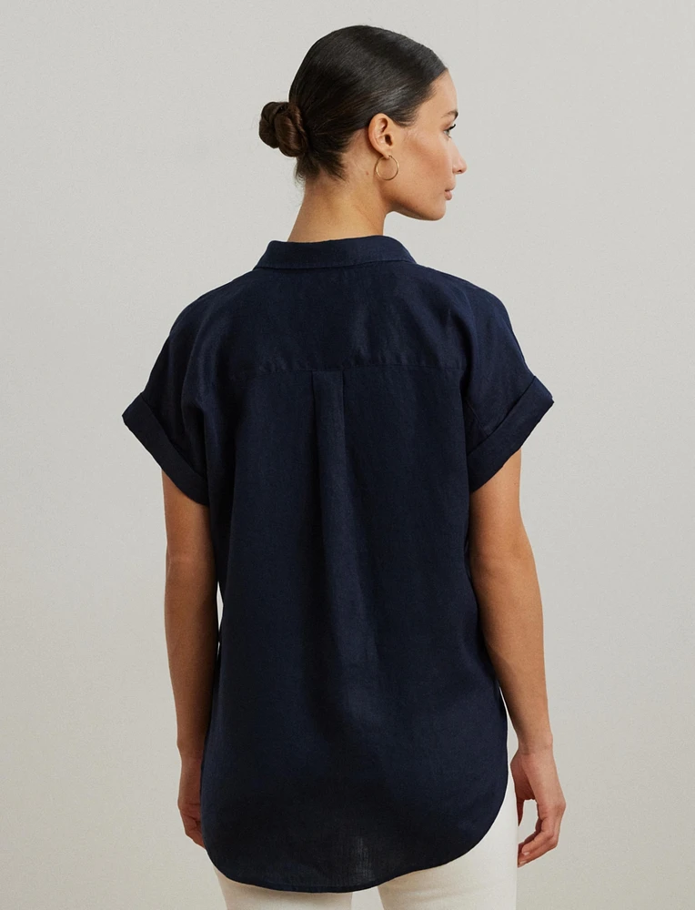 Lauren Ralph Dolman-Sleeve 100% Linen Shirt