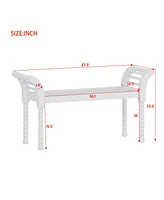 Elegant Retro Style Bench with Turned Legs, Bed End Bench for Bedroom or Living Room Decor, White