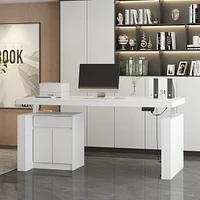 Electric Standing Desk, Adjustable Height Stand up Desk, 63x24 Inches Sit Stand Home Office Desk , White，Wooden