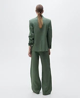 Mango Women's Straight Linen-Blend Trousers Pants