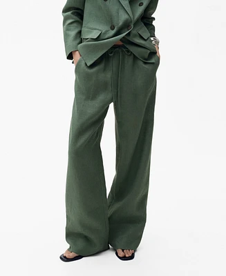 Mango Women's Straight Linen-Blend Trousers Pants