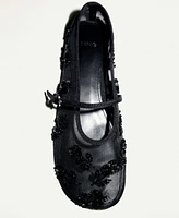 Mango Women's Strap Buckle Embroidered Ballerinas Shoes