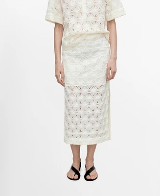 Mango Women's Openwork Textured Floral Skirt