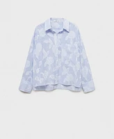 Mango Women's Embroidered Oversized Striped Shirt