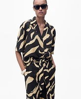 Mango Women's Belted Printed Straight Trousers Pants
