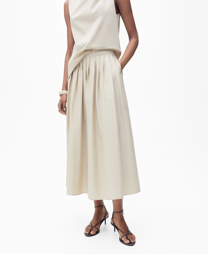 Mango Women's Pleated Detail Flared Skirt