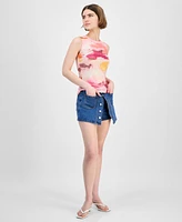 Bar Iii Women's Printed Mesh Crewneck Sleeveless Top, Exclusively at Macy's