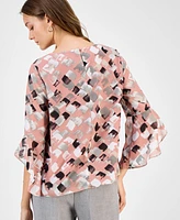 Kasper Women's Printed Bell-Sleeve Blouse, Regular & Petite