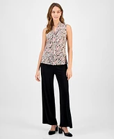 Kasper Women's Printed Tie-Neck Sleeveless Top, Regular & Petite