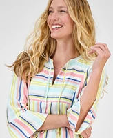 Style & Co Women's Striped Cotton Gauze Tiered Dress, Exclusively at Macy's