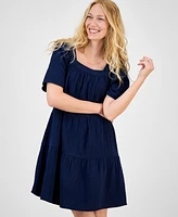 Style & Co Petite Square-Neck Short-Sleeve Tiered Dress, Exclusively at Macy's