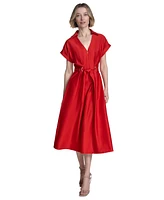 Halston Women's Zip-Front Cuffed-Sleeve Midi Dress